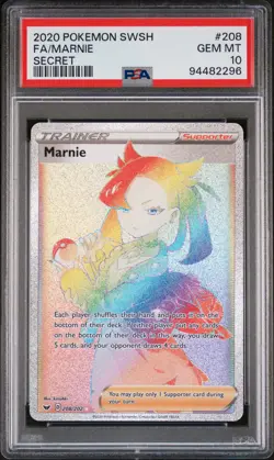 PSA 10 Marnie 208 - 🌊 Sword & Shield Base Set Secret Pokemon TCG 🖤 - GEM MT - Image 1