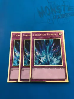YUGIOH 3x Gold Rare Torrential Tribute MGED-EN052 1st Edition - Image 1