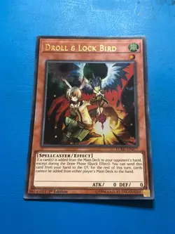 YUGIOH Ultra Rare Droll & Lock Bird LCKC-EN077 1st Edition PLAYED - Image 1