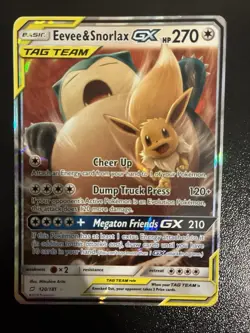 Pokemon TCG: Eevee & Snorlax GX Tag Team Sun Moon Card 120/181 MP - Image 1