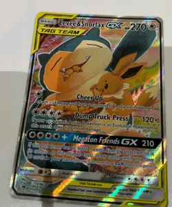 FULL ART Eevee & Snorlax GX ULTRA RARE SM Tag Team Up SM169 Pokemon TCG Promo LP - Image 3