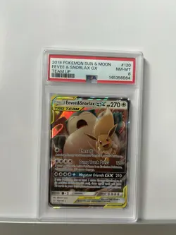Pokemon TCG Eevee & Snorlax GX Sun Moon Team Up 120/181 PSA 8 Near Mint - Image 1