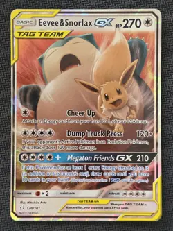 Pokemon TCG Eevee & Snorlax GX Sun Moon Tag Team Card 120/181 NM - Image 1