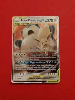 Pokemon TCG Eevee & Snorlax GX Sun Moon Tag Team Card 120/181 LP - Image 1