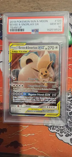 Pokemon TCG Eevee & Snorlax GX Sun Moon Tag Team Card 120/181 PSA 10 Gem MT - Image 1
