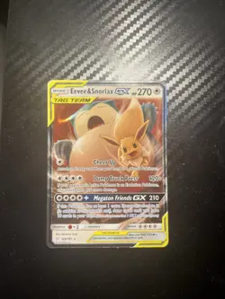 Pokemon TCG Eevee & Snorlax GX Sun Moon Team Up 120/181 Holo Ultra Rare - Image 1