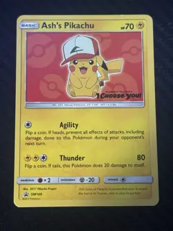 Ash's Pikachu SM109 Sun & Moon Black Star Promo Pokemon - Image 1