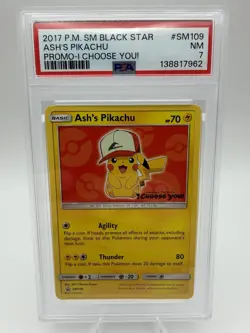 Pokemon 2017 Ash's Pikachu SM109 PSA 7 Sun & Moon Black Star Promo English - Image 1