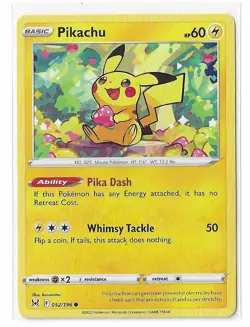Pikachu 052/196 Lost Origin Non-Holo Sword & Shield Pokemon TCG Card NM - Image 1