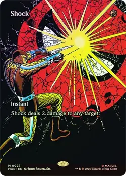 NM Borderless Foil Shock, MTG, Marvel's Spider-Man, Magic the Gathering, 27 - Image 1