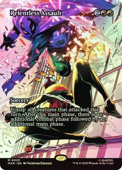 NM Borderless Foil Relentless Assault, MTG, Marvel's Spider-Man, Magic, 25 - Image 1