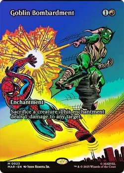 NM Borderless Foil Goblin Bombardment, MTG, Marvel's Spider-Man, Magic, 23 - Image 1