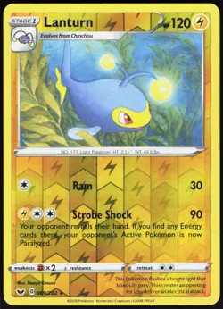 Lanturn 069/202 Reverse Holo Sword & Shield Rare Kimura Lightly Played - Image 2