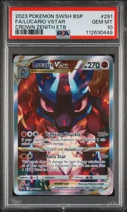 2023 POKEMON SWSH BLACK STAR PROMO #291 FA/LUCARIO VSTAR CROWN ZENITH ETB PSA 10 - Image 1