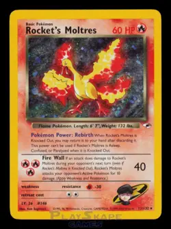 Pokemon Card Rocket's Moltres 12/132 Gym Heroes Vintage WOTC Holo Rare MP 2000 - Image 1
