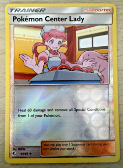 Pokemon TCG Pokemon Center Lady 64/68 Hidden Fates Reverse Holo Trainer Card - Image 1