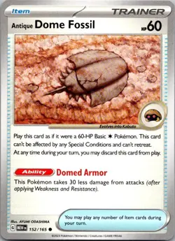 Antique Dome Fossil 152/165 Common 151 Pokemon Near Mint - Image 1