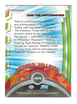 Todd #HV3 Pokemon 2000 Topps TV Heroes & Villians Card Vintage Pokemon Snap LP - Image 2
