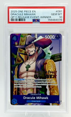2025 One Piece OP11 Dracule Mihawk Release Event Winner #081 PSA 10 ENGLISH - Image 1