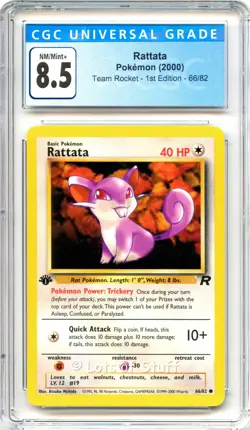 CGC 8.5 NM/MINT+ Rattata Team Rocket 1st Edition Common 2000 Pokemon 66/82 -33 - Image 1