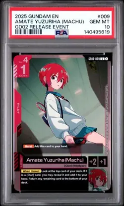 Gundam Card Game Amate Yuzuriha (Machu) Release Event ST06-009 C PSA 10 POP 5 - Image 1