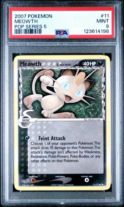 2007 Pokemon Pop Series 5 # 11 Meowth Non Holo PSA 9 Card MINT Trusted Seller! - Image 1