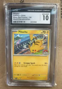 2024 POKEMON SVP EN-SV BLACK STAR PROMO WORLD CHAMPIONSHIPS #190 PIKACHU CGC 10 - Image 1