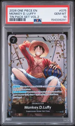 2026 One Piece Monkey D. Luffy (Tin Pack Set Vol. 2) P-075 Promo Foil PSA 10 - Image 1