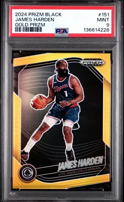 2024 PANINI PRIZM BLACK #151 JAMES HARDEN GOLD PRIZM /10 PSA 9 MINT - Image 1