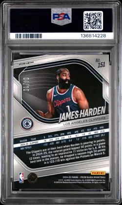 2024 PANINI PRIZM BLACK #151 JAMES HARDEN GOLD PRIZM /10 PSA 9 MINT - Image 2