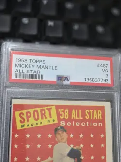 1958 Topps #487 Mickey Mantle All-Star Sport AS PSA 3 Graded Baseball Card MLB 3 - Image 2