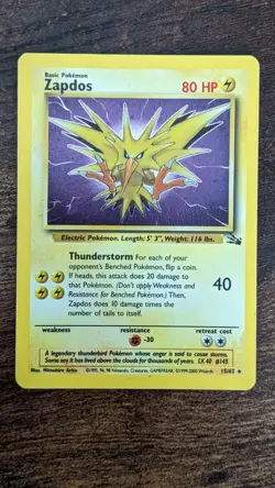 Zapdos 15/62 Fossil Set Rare Holo Pokemon Card WOTC 1999 - Light Play - Image 1
