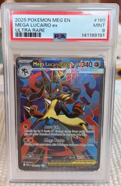 2025 Pokemon Mega Lucario EX Ultra Rare Mega Evolution 160/132 PSA 9 - Image 1