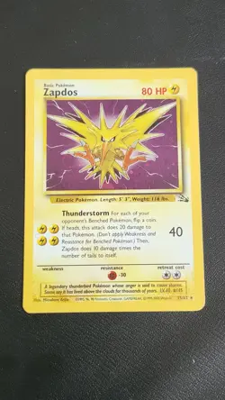 Wizards Pokemon TCG Zapdos 15/62 Fossil Rare Unlimited English 1999 80 HP - Image 1