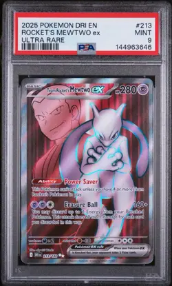2025 Pokemon Destined Rivals - Team Rocket’s Mewtwo EX Ultra Rare No. 213 PSA 9 - Image 1