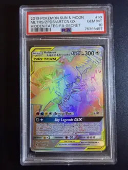 POKEMON SUN & MOON HIDDEN FATES FULL ART/MOLTRES & ZAPDOS & ARTICUNO GX PSA 10 - Image 1