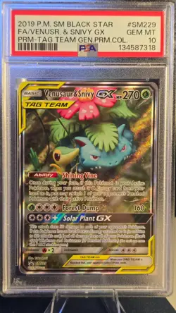 Venusaur and Snivy GX Holo SM 229 Full Art Tag Team Black Star Promo Psa 10 - Image 1