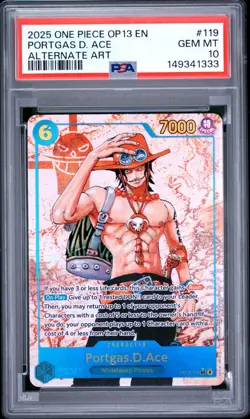 2025 ONE PIECE OP13 #119 PORTGAS D. ACE ALTERNATE ART PSA 10 GEM MINT - Image 1