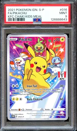 PSA 9 Pikachu 016/S-P Full Art Chaki KFC Indonesian Indonesia Promo Pokemon Card - Image 1
