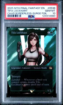 2025 MTG FINAL FANTASY CHARACTER BORDERLESS-SURGE FOIL TIFA LOCKHART PSA 10 - Image 1