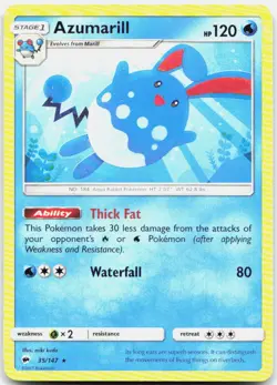 Azumarill 35/147 Rare Burning Shadows Pokemon NM/LP - Image 1
