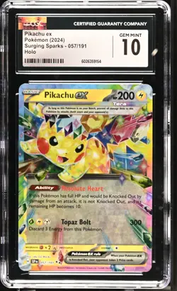 CGC 10 Pikachu ex 057/191 Sv08: Surging Sparks Holo - Image 1