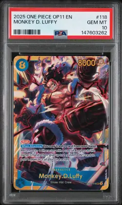 2025 ONE PIECE OP11-A FIST OF DIVINE SPEED #118 MONKEY D. LUFFY PSA 10 - Image 1