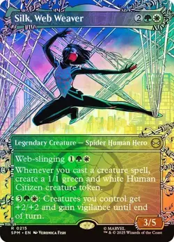 NM Borderless Foil Silk, Web Weaver, MTG, Marvel's Spider-Man, Magic, 215 - Image 1