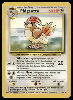 Pidgeotto 22/102 Rare Base Set Unlimited Pokemon MP - Image 1