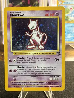 Pokemon TCG Mewtwo Base Set 2 Holo Rare Card 10/130 Vintage WOTC MP - Image 1