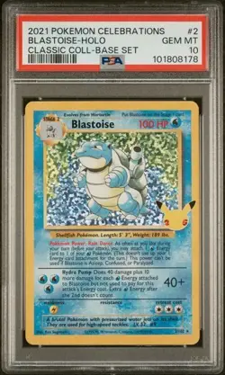PSA 10 GEM MINT: Blastoise 2/102 Celebrations: Classic Collection Holo - Image 1