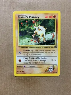 Blaine's Mankey /132 Gym Challenge - Common Pokemon Card - HP - Image 1