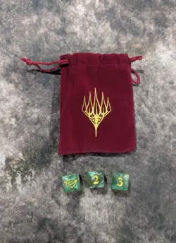 MTG Lord Of The Rings LotR Dice Bag & 3 MOSS GREEN d6 Dice PROMO Magic MTG - Image 1