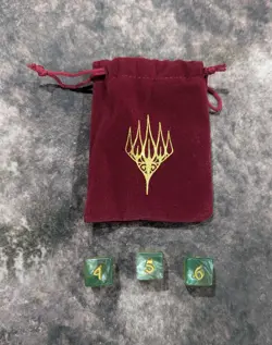 MTG Lord Of The Rings LotR Dice Bag & 3 MOSS GREEN d6 Dice PROMO Magic MTG - Image 2
